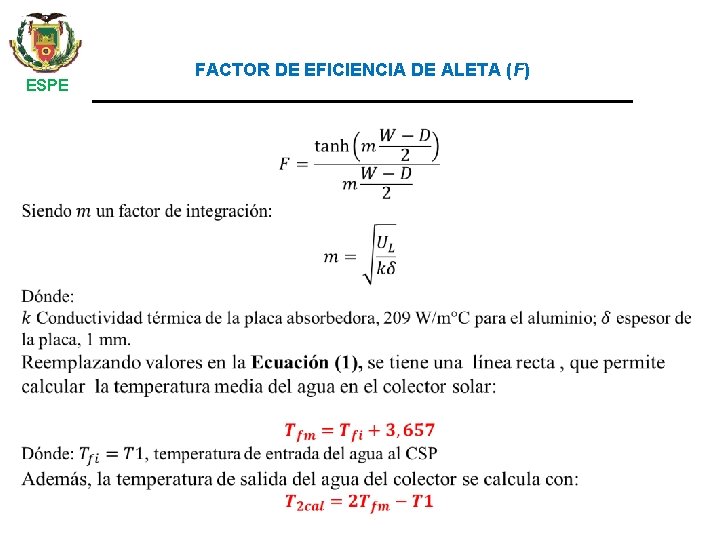 ESPE FACTOR DE EFICIENCIA DE ALETA (F) 