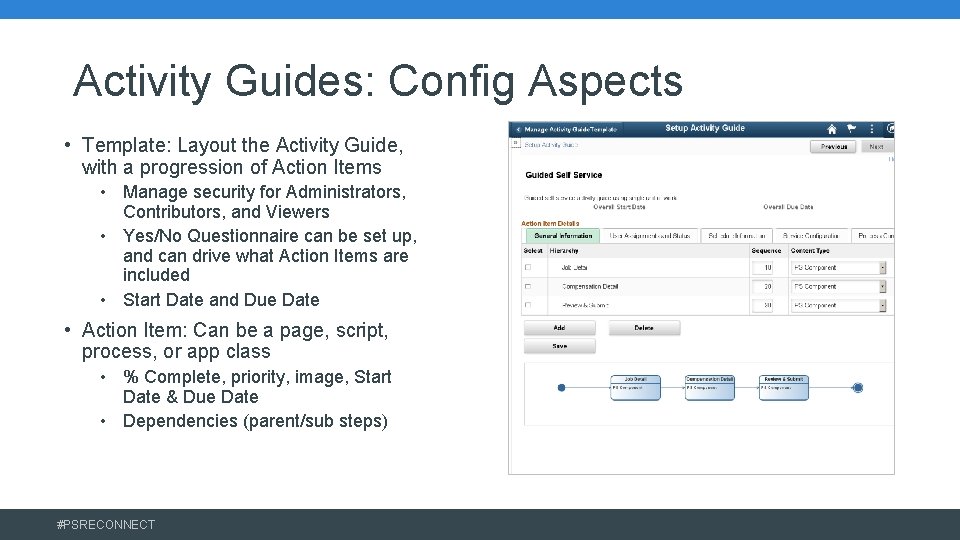 Activity Guides: Config Aspects • Template: Layout the Activity Guide, with a progression of