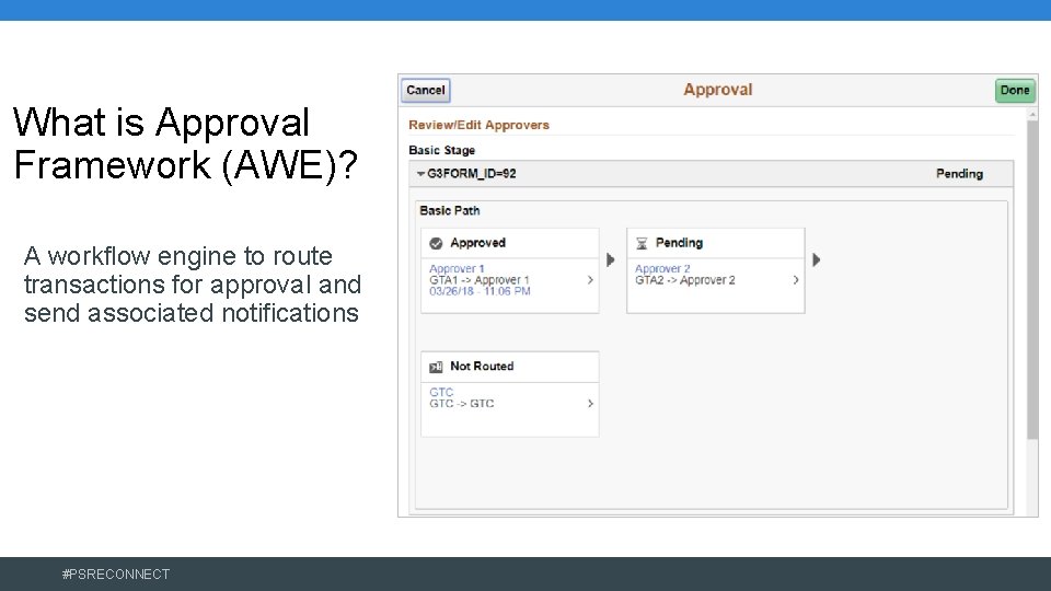 What is Approval Framework (AWE)? A workflow engine to route transactions for approval and
