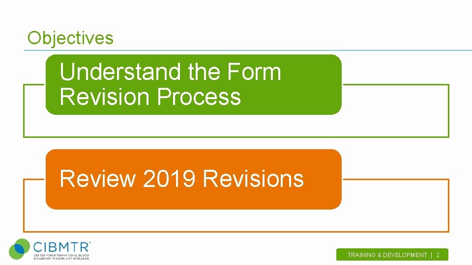 Objectives Understand the Form Revision Process Review 2019 Revisions TRAINING & DEVELOPMENT | 2.