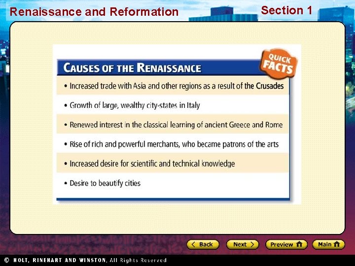 Renaissance and Reformation Section 1 