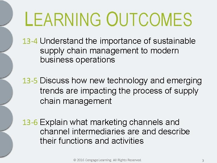 LEARNING OUTCOMES 13 -4 Understand the importance of sustainable supply chain management to modern