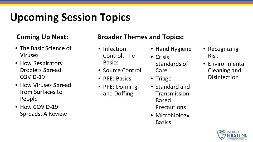 Upcoming Session Topics Coming Up Next: Broader Themes and Topics: • The Basic Science