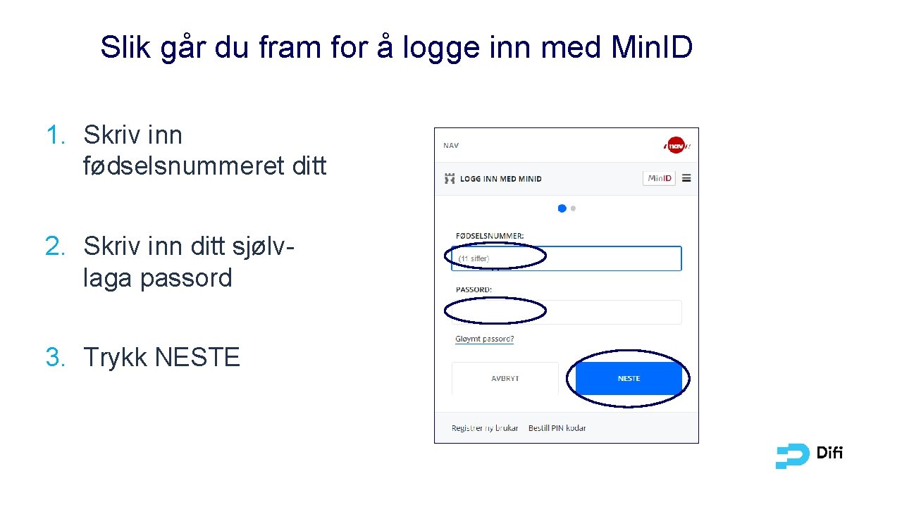 Slik går du fram for å logge inn med Min. ID 1. Skriv inn