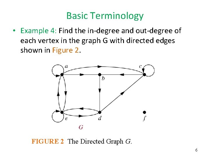 Basic Terminology • Example 4: Find the in-degree and out-degree of each vertex in Basic Terminology • Example 4: Find the in-degree and out-degree of each vertex in