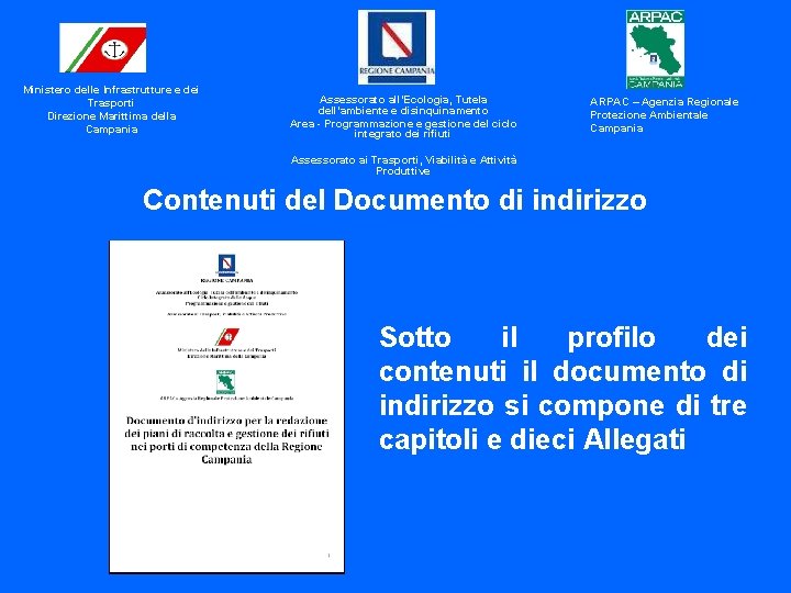 Ministero delle Infrastrutture e dei Trasporti Direzione Marittima della Campania Assessorato all’Ecologia, Tutela dell’ambiente