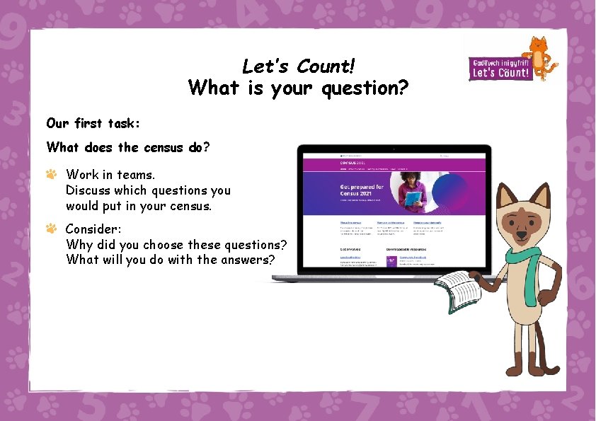 Let’s Count! What is your question? Our first task: What does the census do?