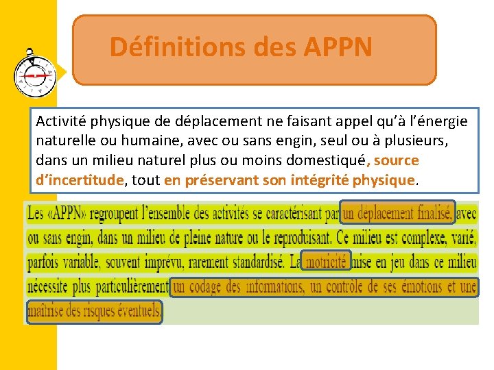 Définitions des APPN Activité physique de déplacement ne faisant appel qu’à l’énergie naturelle ou