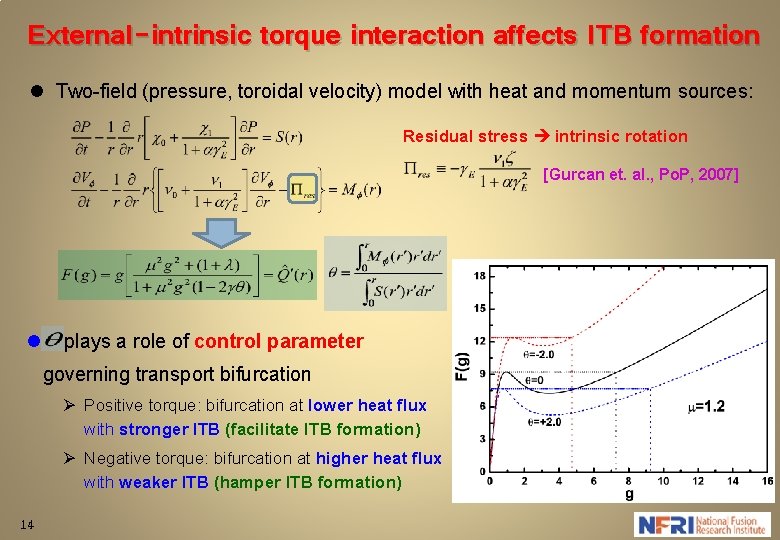 External-intrinsic torque interaction affects ITB formation l Two-field (pressure, toroidal velocity) model with heat