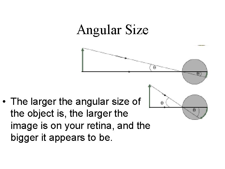 Angular Size • The larger the angular size of the object is, the larger