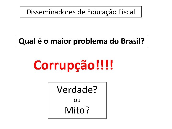 Disseminadores de Educação Fiscal Qual é o maior problema do Brasil? Corrupção!!!! Verdade? ou