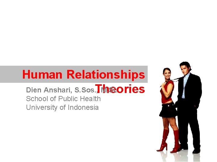 Human Relationships Dien Anshari, S. Sos. , Theories M. Si. School of Public Health