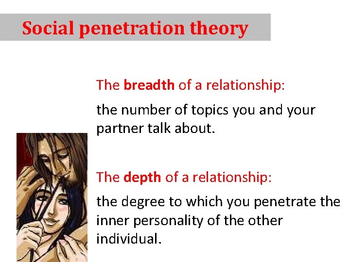 Social penetration theory The breadth of a relationship: the number of topics you and