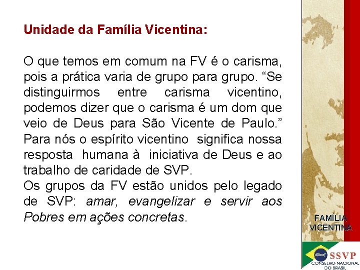 Unidade da Família Vicentina: O que temos em comum na FV é o carisma,