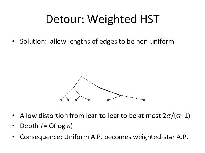 Detour: Weighted HST • Solution: allow lengths of edges to be non-uniform • Allow