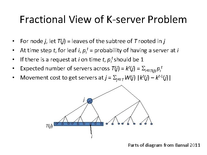 Fractional View of K-server Problem • • • For node j, let T(j) =