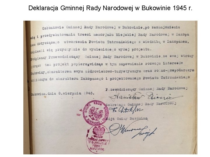 Deklaracja Gminnej Rady Narodowej w Bukowinie 1945 r. 
