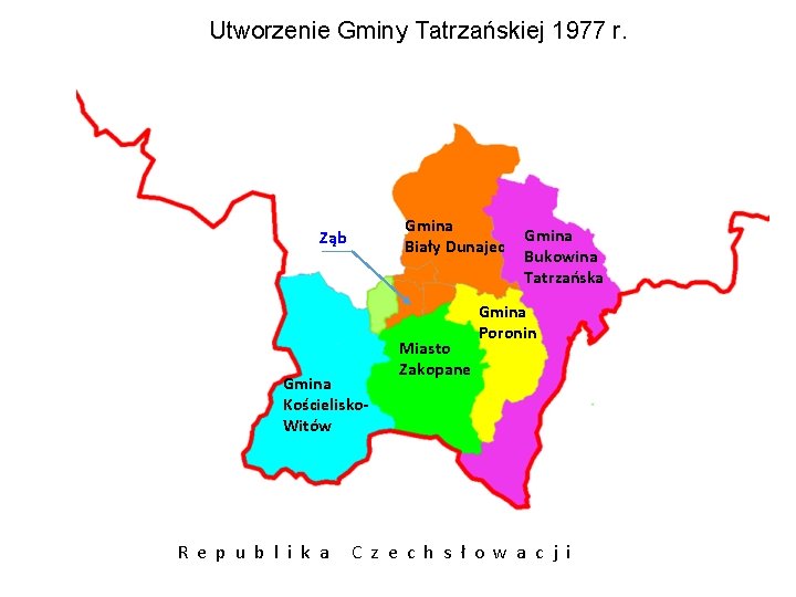 Utworzenie Gminy Tatrzańskiej 1977 r. Gmina Biały Dunajec Ząb Gmina Kościelisko. Witów R e