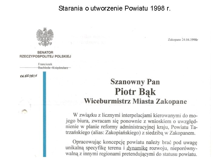 Starania o utworzenie Powiatu 1998 r. 