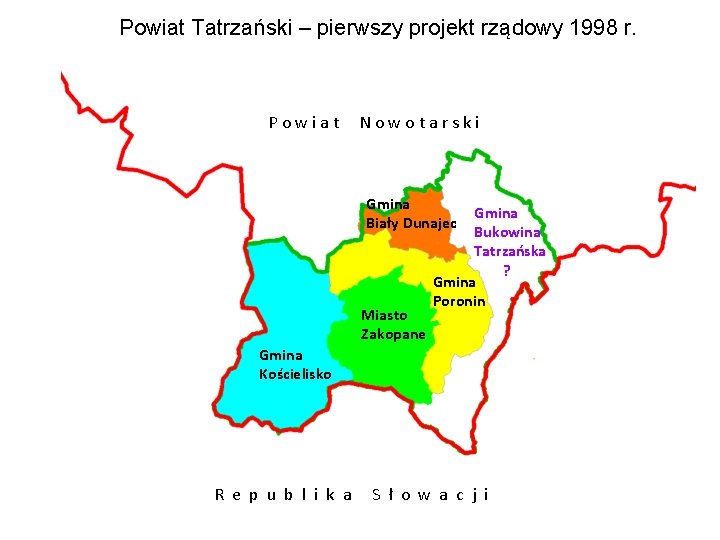 Powiat Tatrzański – pierwszy projekt rządowy 1998 r. Powiat Nowotarski Gmina Biały Dunajec Miasto