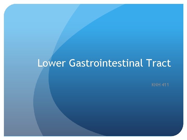 Lower Gastrointestinal Tract KNH 411 