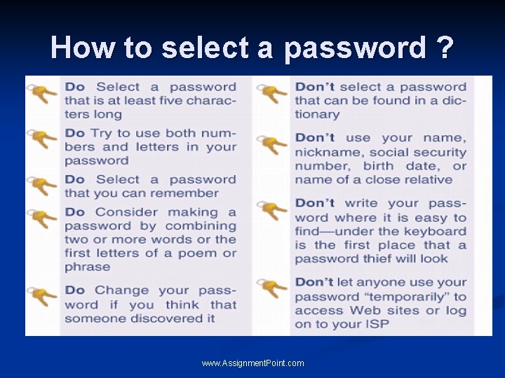 How to select a password ? www. Assignment. Point. com 