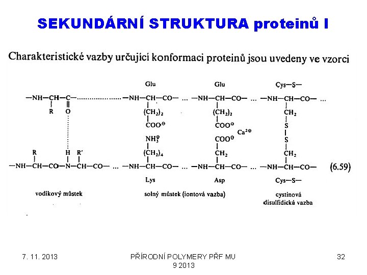 SEKUNDÁRNÍ STRUKTURA proteinů I 7. 11. 2013 PŘÍRODNÍ POLYMERY PŘF MU 9 2013 32