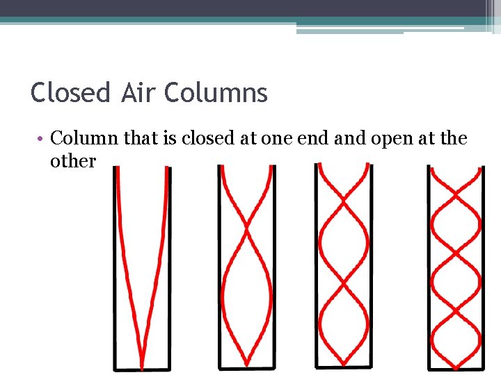 Closed Air Columns • Column that is closed at one end and open at Closed Air Columns • Column that is closed at one end and open at