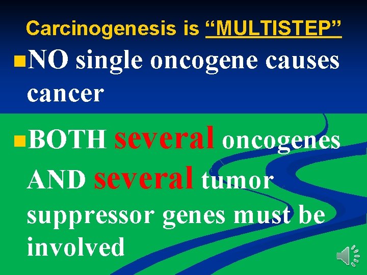 Carcinogenesis is “MULTISTEP” n. NO single oncogene causes cancer several oncogenes AND several tumor