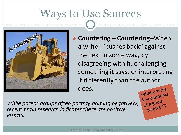 Ways to Use Sources r ho p ta e Am ● Countering – Countering--When