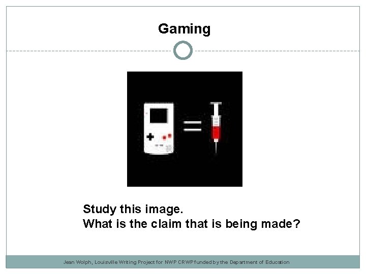 Gaming Study this image. What is the claim that is being made? Jean Wolph,