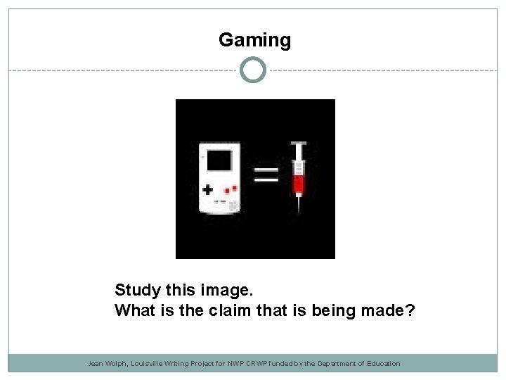 Gaming Study this image. What is the claim that is being made? Jean Wolph, Gaming Study this image. What is the claim that is being made? Jean Wolph,