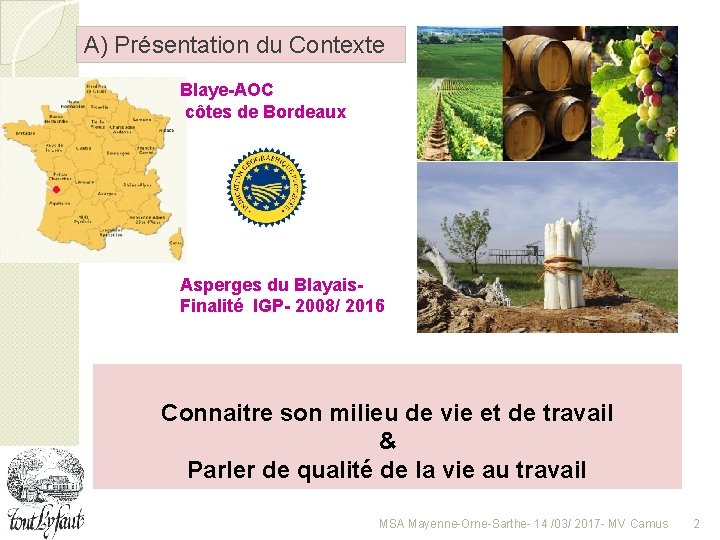 A) Présentation du Contexte Blaye-AOC côtes de Bordeaux Asperges du Blayais. Finalité IGP- 2008/