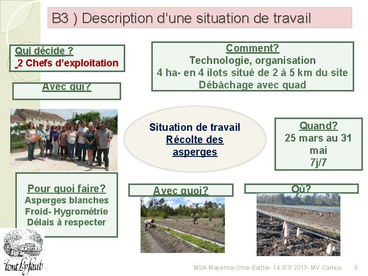 B 3 ) Description d’une situation de travail Qui décide ? 2 Chefs d’exploitation