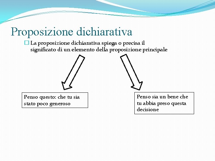 Proposizione dichiarativa � La proposizione dichiarativa spiega o precisa il significato di un elemento