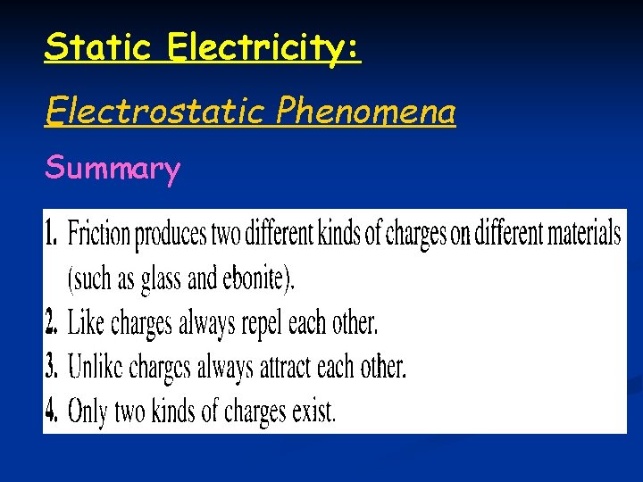 Static Electricity: Electrostatic Phenomena Summary 