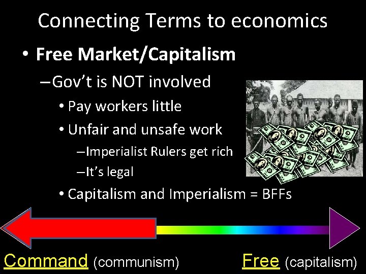 Connecting Terms to economics • Free Market/Capitalism – Gov’t is NOT involved • Pay