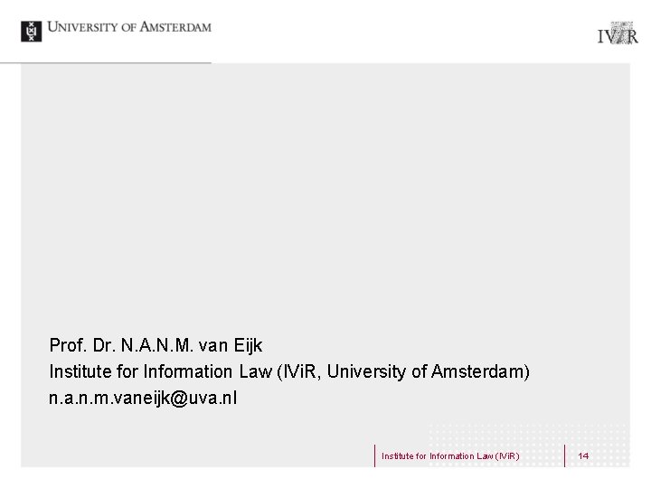 Prof. Dr. N. A. N. M. van Eijk Institute for Information Law (IVi. R,