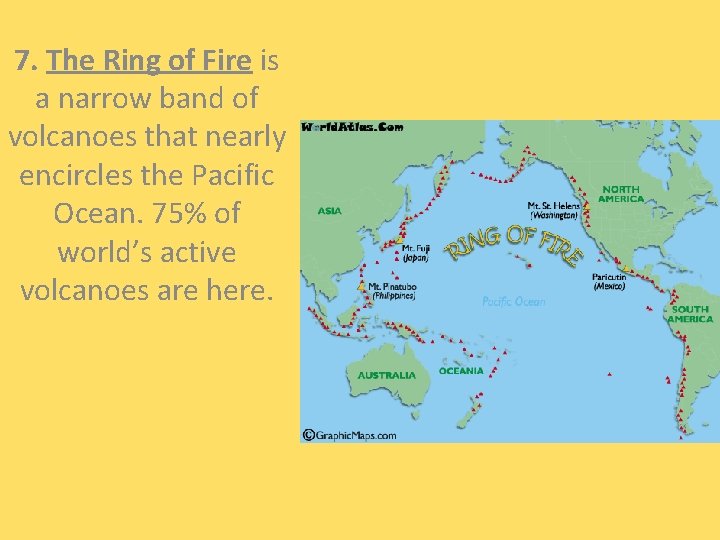 7. The Ring of Fire is a narrow band of volcanoes that nearly encircles