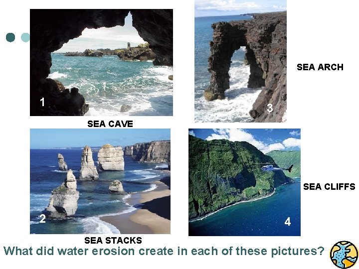 2 1 11 5 3 SEA ARCH 2 3 SEA CAVE SEA CLIFFS 4