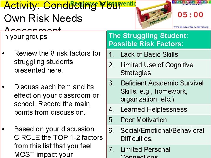 Response to Intervention Academic Failure Student Risk Factors