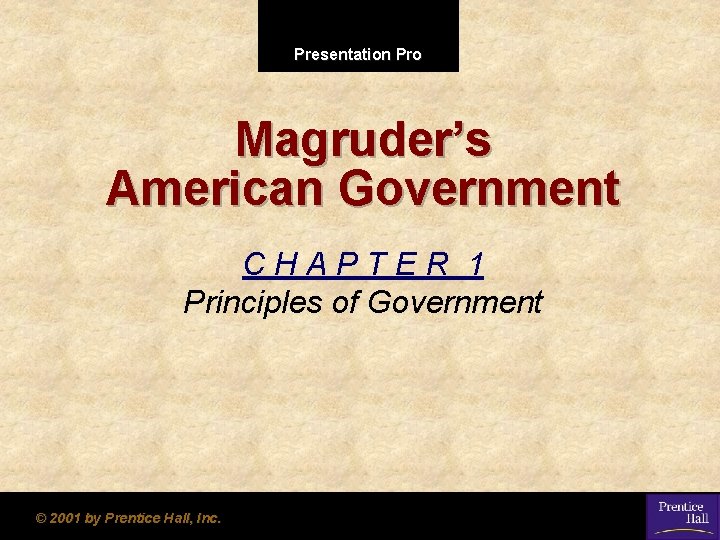 Presentation Pro Magruder’s American Government CHAPTER 1 Principles of Government © 2001 by Prentice