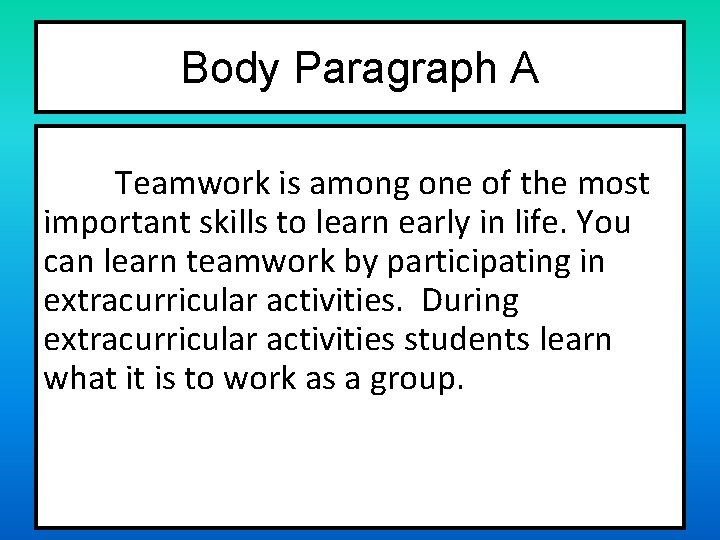 Body Paragraph A Teamwork is among one of the most important skills to learn