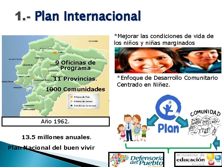 1. - Plan Internacional *Mejorar las condiciones de vida de los niños y niñas