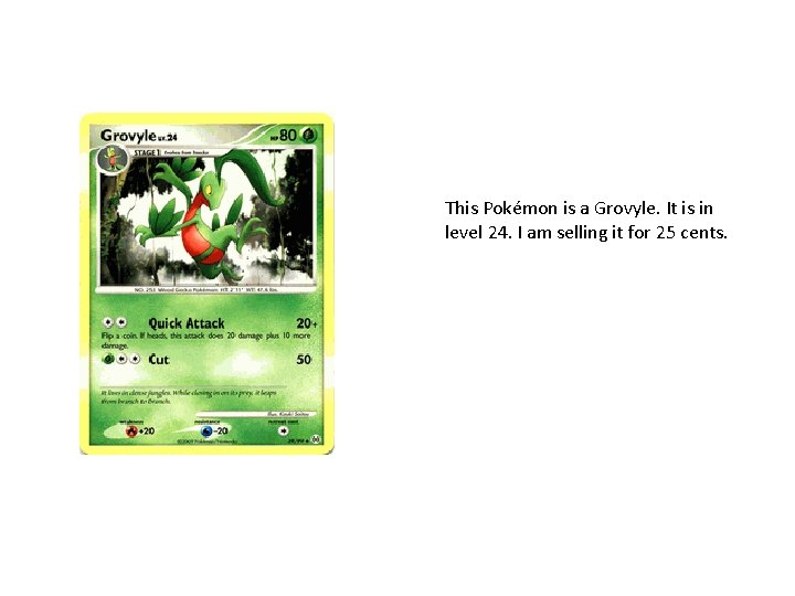 This Pokémon is a Grovyle. It is in level 24. I am selling it