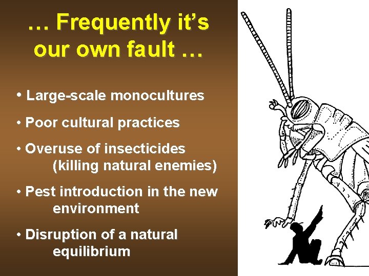 … Frequently it’s our own fault … • Large-scale monocultures • Poor cultural practices