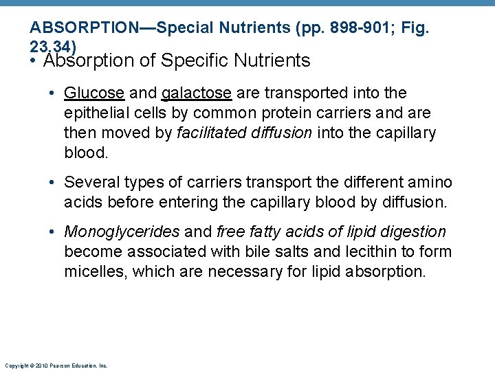 ABSORPTION—Special Nutrients (pp. 898 -901; Fig. 23. 34) • Absorption of Specific Nutrients •