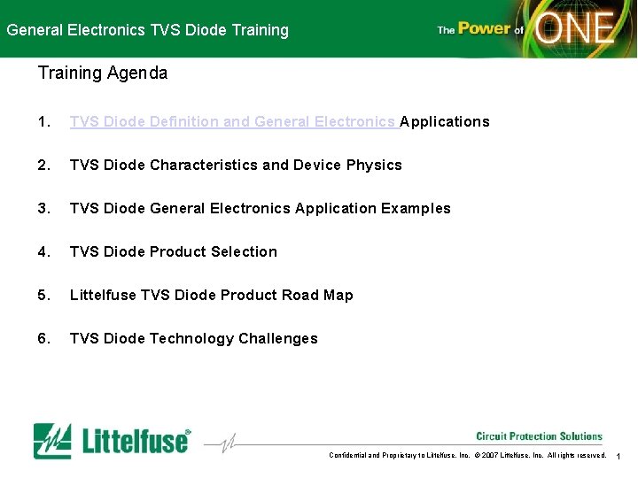 General Electronics TVS Diode Training Agenda 1. TVS Diode Definition and General Electronics Applications