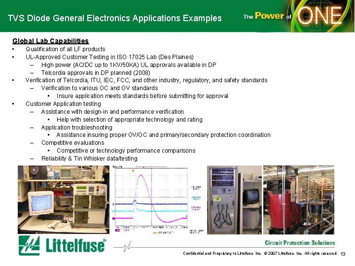 TVS Diode General Electronics Applications Examples Global Lab Capabilities • • Qualification of all
