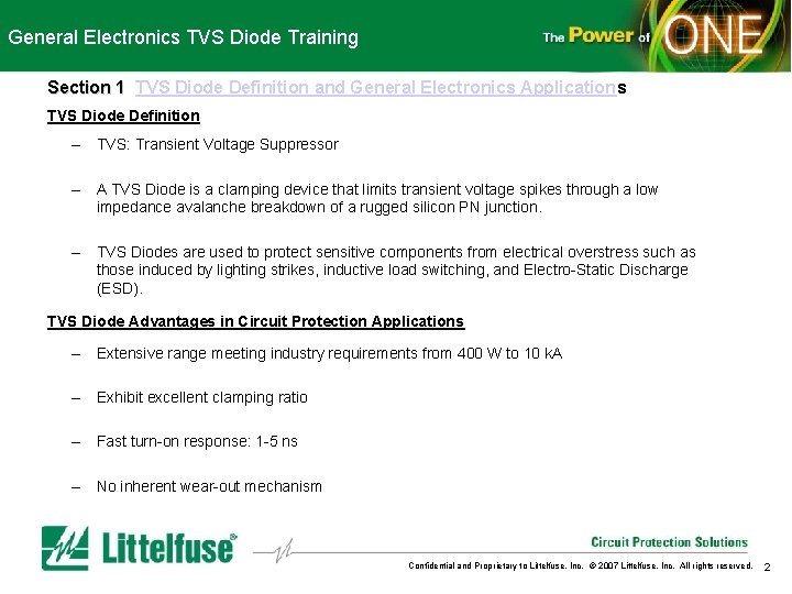 General Electronics TVS Diode Training Section 1 TVS Diode Definition and General Electronics Applications